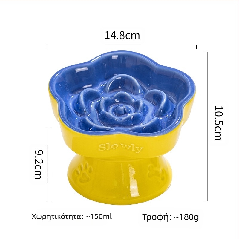 Μπολ αργής τροφής για κατοικίδια, κεραμικό μπολ για γάτες με ψηλό πόδι, μπολ για σκύλους, μικρόσωμο μπολ για γάτες με αντικραδασμική προστασία στον αυχένα, αντιπνιγτικό μπολ αργής τροφής με προστασία από χτυπήματα και κεκλιμένο λαιμό