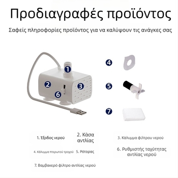 Αξεσουάρ Διανομέα Νερού για Κατοικίδια Αντλία Νερού Usb5V με Βαμβάκι και Φως Ρυθμιζόμενη Ροή Νερού Εγκοπή Απενεργοποίησης Νερού Αθόρυβη Χωρίς Ψήκτρες