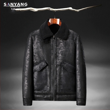 Χειμερινό σουέτ γούνα με ενσωματωμένη επένδυση από φλις δέρμα, ανδρικό δερμάτινο μπουφάν, γούνα αρνιού, μοτοσικλέτας χονδρικής
