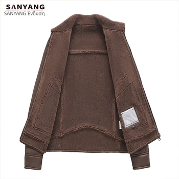 Χειμερινό σουέτ γούνα με ενσωματωμένη επένδυση από φλις δέρμα, ανδρικό δερμάτινο μπουφάν, γούνα αρνιού, μοτοσικλέτας χονδρικής