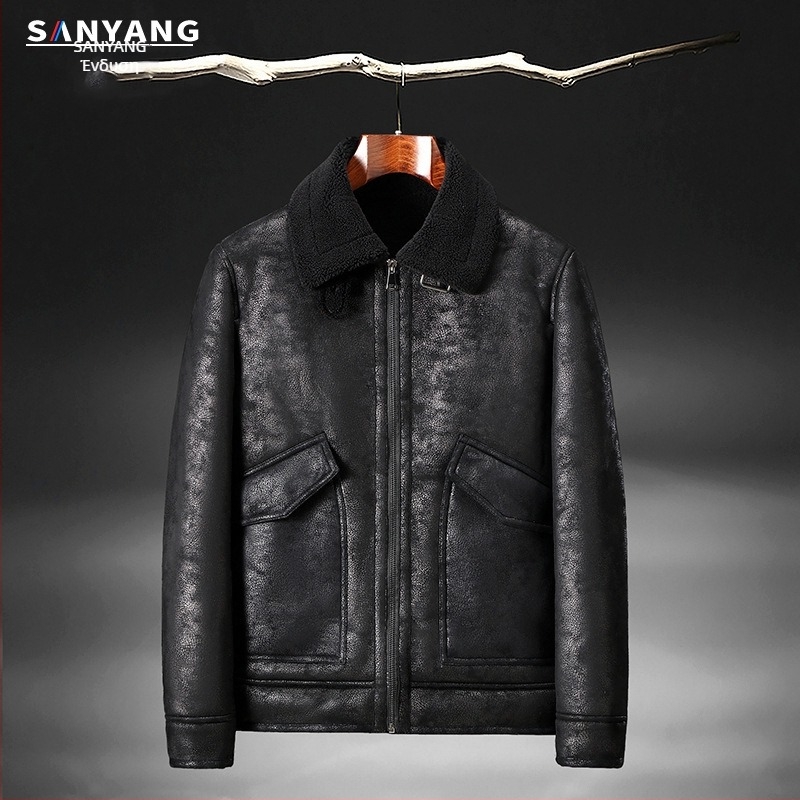 Χειμερινό σουέτ γούνα με ενσωματωμένη επένδυση από φλις δέρμα, ανδρικό δερμάτινο μπουφάν, γούνα αρνιού, μοτοσικλέτας χονδρικής