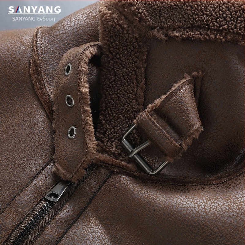 Χειμερινό σουέτ γούνα με ενσωματωμένη επένδυση από φλις δέρμα, ανδρικό δερμάτινο μπουφάν, γούνα αρνιού, μοτοσικλέτας χονδρικής