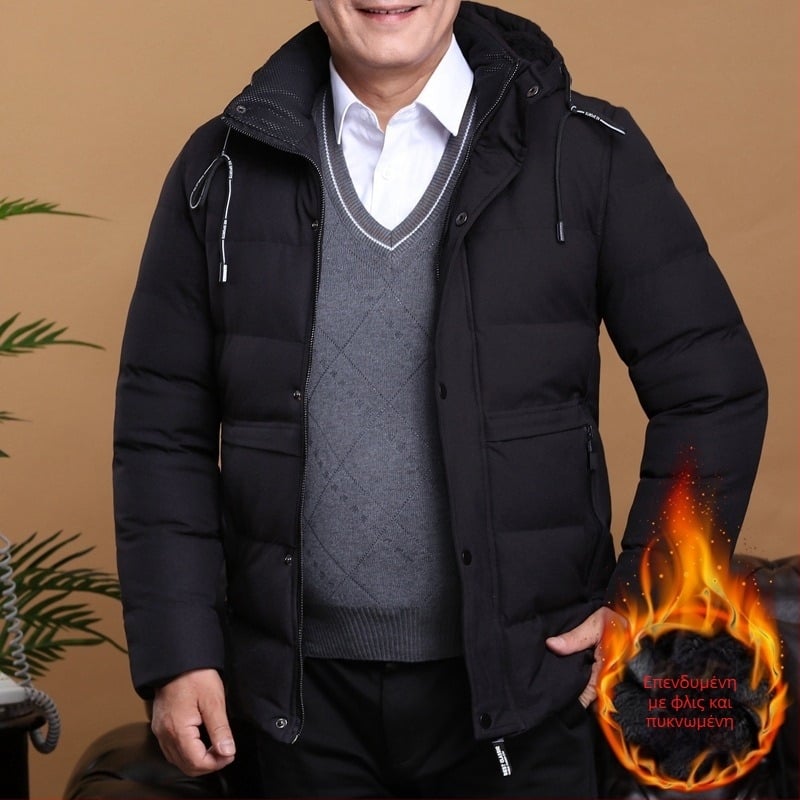 Ρούχα για μεσήλικες και ηλικιωμένους πατέρες, ανδρικά χειμωνιάτικα ρούχα, με επένδυση από φλις, χοντρό, ζεστό, άνετο, βαμβακερό μπουφάν, ανδρικά ρούχα για πατέρες