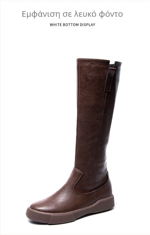 Γυναικείες μπότες μακριές μπότες 2023 Νέες μπότες άνοιξης και φθινοπώρου μέχρι το γόνατο από δέρμα, φλατ μπότες ιππότες, ψηλές μπότες αδυνατίσματος για γυναίκες