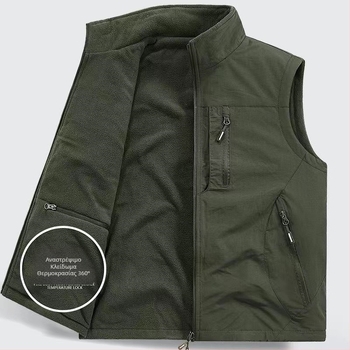 Γιλέκο διπλής όψης με χοντρό φλις τσέπες και επένδυση φλις για άνδρες, για μεγάλες διαστάσεις, χωρίς μανίκια