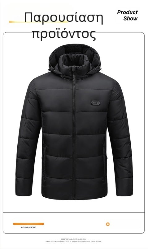 Νέο διασυνοριακό θερμαινόμενο μπουφάν με κουκούλα και έξυπνη θέρμανση με σταθερή θερμοκρασία USB, ζεστό ηλεκτρικό μπουφάν με βαμβακερή επένδυση για άνδρες και γυναίκες, για εξωτερικούς χώρους