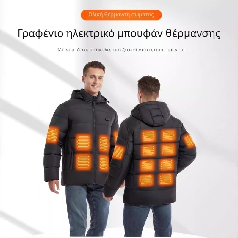 Νέο διασυνοριακό θερμαινόμενο μπουφάν με κουκούλα και έξυπνη θέρμανση με σταθερή θερμοκρασία USB, ζεστό ηλεκτρικό μπουφάν με βαμβακερή επένδυση για άνδρες και γυναίκες, για εξωτερικούς χώρους