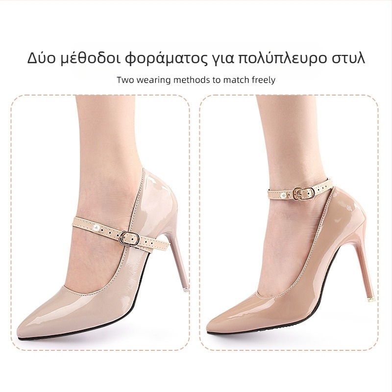 Γαλλικά απλά σανδάλια με χοντρό τακούνι και μυτερή μύτη, παπούτσια χωρίς εγκατάσταση, μεγάλη αλλαγή, μικρό λουράκι τακουνιού με αντικραδασμική προστασία