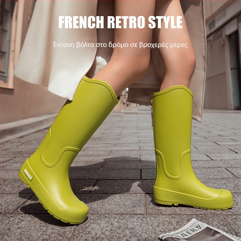 Γυναικεία αδιάβροχα παπούτσια βροχής με αντιολισθητικές μπότες βροχής με ψηλό κάννη, ανθεκτικά στη φθορά παπούτσια από καουτσούκ, παπούτσια νερού με μακριά κάννη