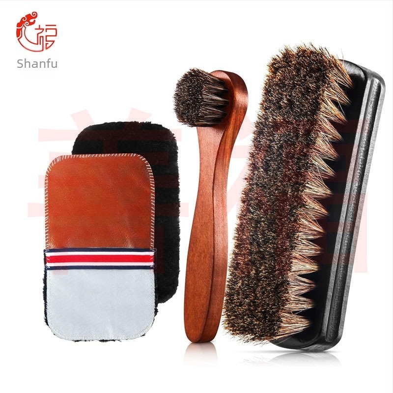 Υψηλής ποιότητας κιτ βούρτσας παπουτσιών από μασίφ ξύλο, δερμάτινα παπούτσια, μπότες, πλήρες σετ βούρτσας καθαρισμού, βούρτσα αλόγου, βούρτσα κοστουμιού