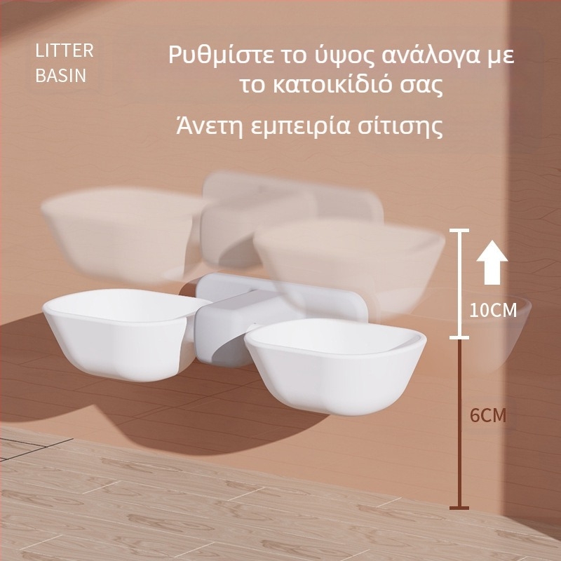 Μπολ γάτας τοίχου χωρίς τρυπήματα για την αποφυγή ανατροπής και την προστασία της αυχενικής μοίρας της σπονδυλικής στήλης, μπολ τροφής για γάτες, αυτόματο κρεμαστό διπλό μπολ πόσιμου νερού για γάτες και κατοικίδια