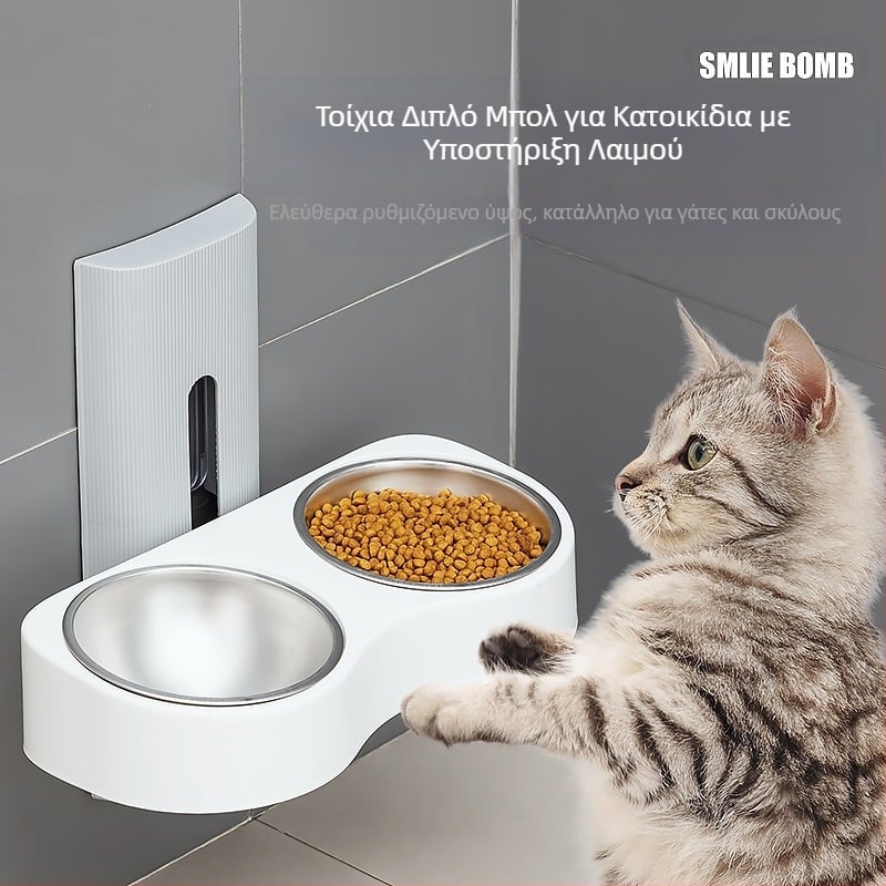 Ανυψούμενο μπολ ταΐστρας γάτας, Νέα ταΐστρα πόσιμου νερού τρία σε ένα, Λεκάνη τροφής για γάτες, Μπολ ρυζιού για γάτες, Ενσωματωμένη ταΐστρα