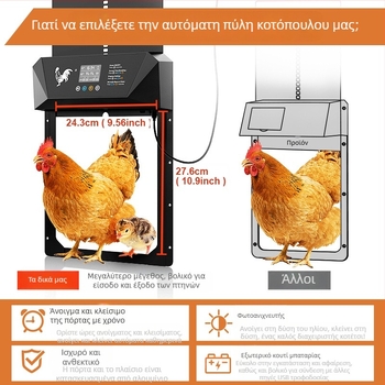 Μεγάλη διασυνοριακή έξυπνη ηλεκτρική πόρτα κοτέτσιου, ευαίσθητη στο φως, αδιάβροχη, πολυλειτουργική πόρτα πουλερικών για ζώα, με αντι-τσίμπημα
