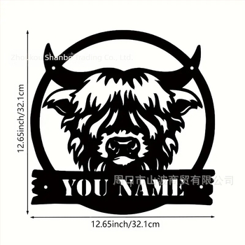 Διασυνοριακό μεταλλικό λογότυπο τοίχου με αγελάδα, εξατομικευμένη τέχνη αγροικίας, μοντέρνα στολίδια, κατάλληλο για διακόσμηση σπιτιού και αγροκτήματος