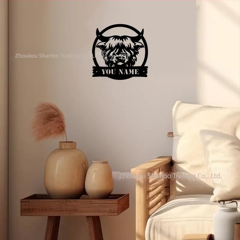 Διασυνοριακό μεταλλικό λογότυπο τοίχου με αγελάδα, εξατομικευμένη τέχνη αγροικίας, μοντέρνα στολίδια, κατάλληλο για διακόσμηση σπιτιού και αγροκτήματος