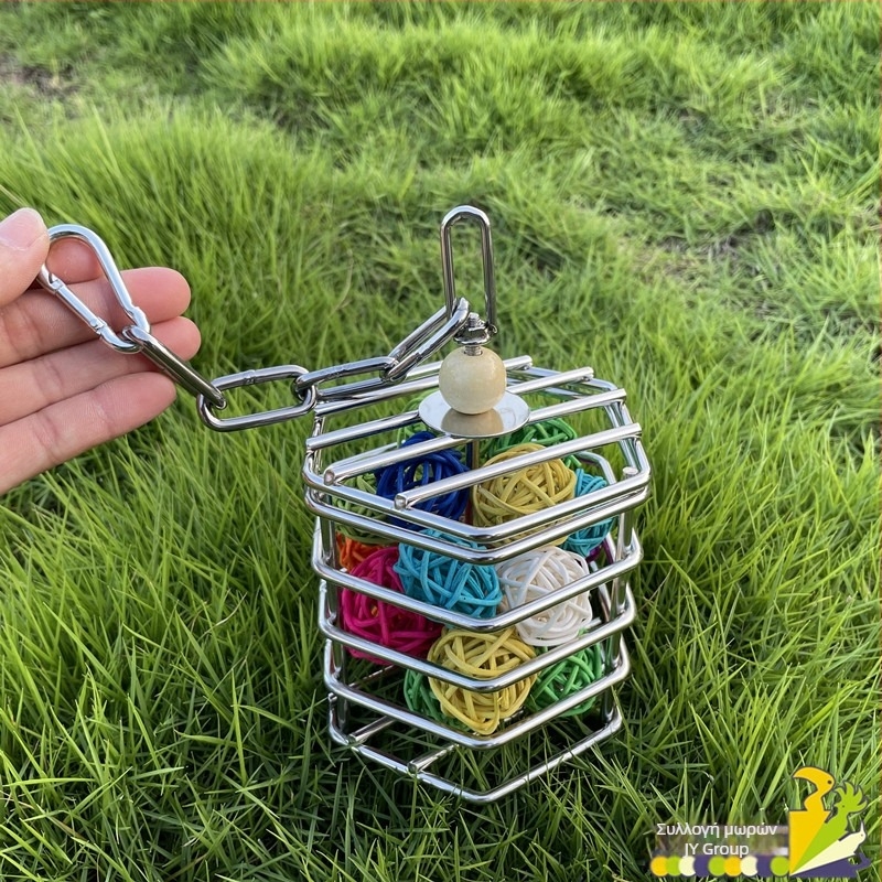 304 Ανοξείδωτο ατσάλι 304 Παιχνίδι κλουβιού για αναζήτηση τροφής με δάγκωμα παπαγάλου, κρεμαστό καλάθι με φρούτα για παπαγάλους, κλουβί, παιχνίδι γομφίων