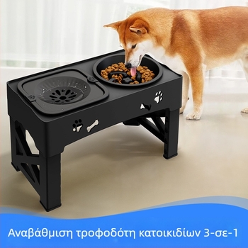 Τροφοδότης κατοικίδιων ζώων από ανοξείδωτο ατσάλι με διπλό μπολ, ενσωματωμένη ανυψωτική λεκάνη με αντικραδασμική προστασία για το λαιμό, μπολ αργής τροφοδοσίας για κατοικίδια, χονδρικής