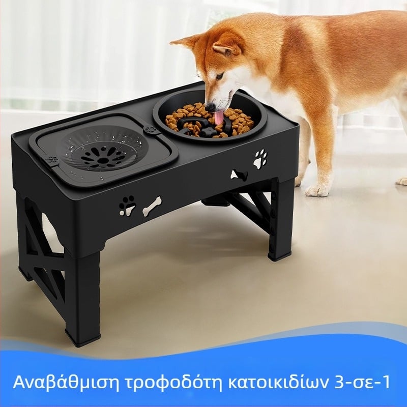 Τροφοδότης κατοικίδιων ζώων από ανοξείδωτο ατσάλι με διπλό μπολ, ενσωματωμένη ανυψωτική λεκάνη με αντικραδασμική προστασία για το λαιμό, μπολ αργής τροφοδοσίας για κατοικίδια, χονδρικής