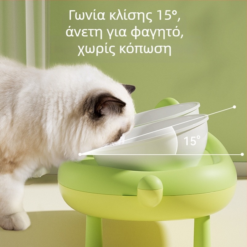 Μπολ για γάτες, κεραμικό μπολ τροφής για γάτες, κύπελλο, μπολ ρυζιού για γάτες, λοξό στόμιο, αντικραδασμικό διπλό μπολ, μπολ τροφής για σκύλους, είδη κατοικίδιων ζώων