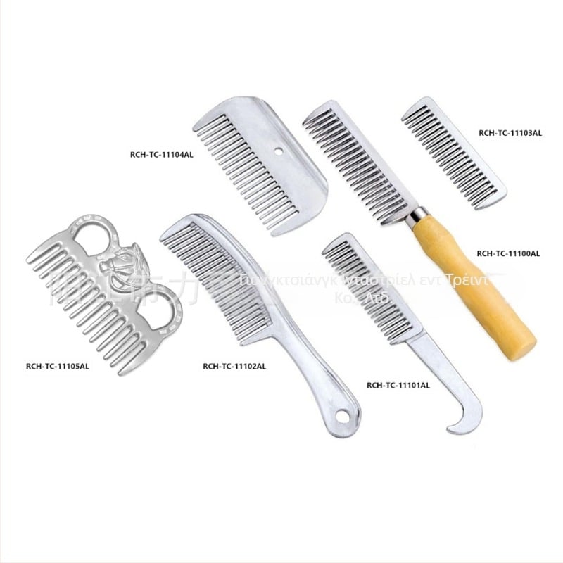 Χτένα με ανοιχτό κόμπο για κατοικίδια, ξύλινη λαβή για κατοικίδια, χτένα από κράμα αλουμινίου, χτένα για χαίτη αλόγων, χτένα με φαρδιά δόντια, χτένα για μαλλιά κατοικίδιων ζώων