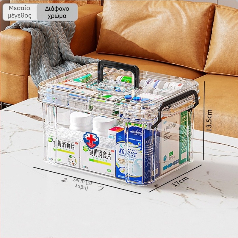 Κουτί οικιακών φαρμάκων, μεγάλης χωρητικότητας, ανθεκτικό στην υγρασία και τη μούχλα, πολυστρωματικό κουτί αποθήκευσης φαρμάκων, κουτί πρώτων βοηθειών, διαφανές ορατό κουτί φαρμάκων