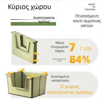 Πτυσσόμενη ανοιχτή τουαλέτα για γάτες, λεκάνη άμμου γάτας με αντιπυέλωμα, εύκολη στον καθαρισμό, πτυσσόμενη λεκάνη άμμου γάτας μεγάλου χώρου