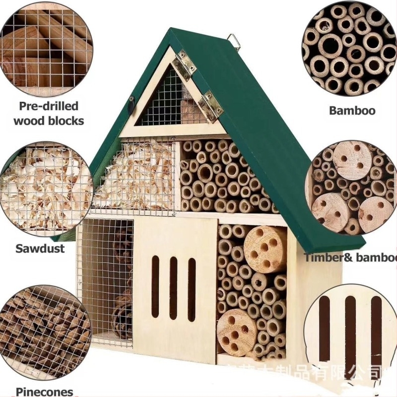 Ξύλινη φωλιά εντόμων σε διασυνοριακό επίπεδο, μικρό σπίτι για εντόμους κήπου, κρεμαστό σπίτι με μέλι, ξενοδοχείο εντόμων, σπίτι πεταλούδων, φωλιά πουλιών