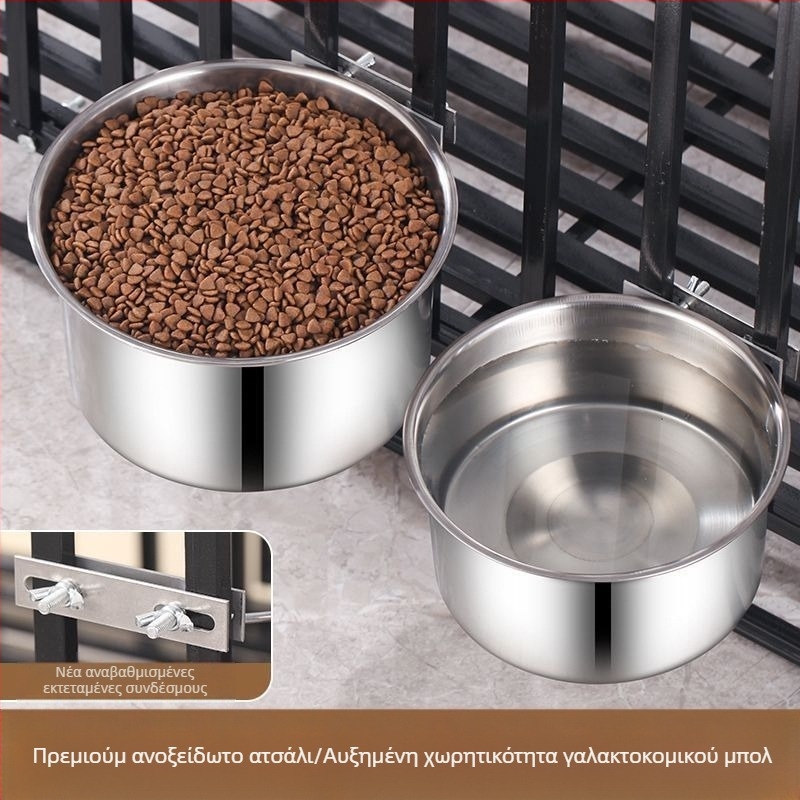 Γλάστρα για σκύλους από ανοξείδωτο ατσάλι, μπολ για σκύλους, μεγάλη κρεμαστή γλάστρα για σκύλους, αντιανατρεπόμενη, μπολ για πόσιμο, γλάστρα για γάτες, σταθερό κλουβί, μπολ για κατοικίδια
