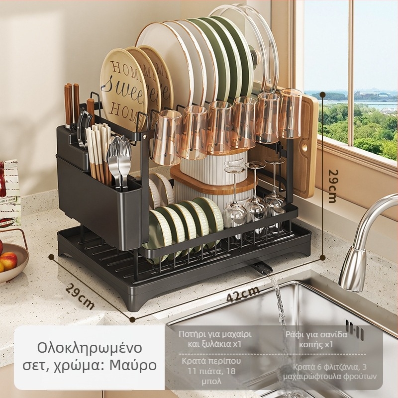 Ράφι αποστράγγισης κουζίνας για διασυνοριακή κουζίνα, μπολ και πιατέλα, βάζο αποθήκευσης μπολ και πιάτων, μπολ και ξυλάκια οικιακής χρήσης, μαχαίρια και πιρούνια, ράφι αποθήκευσης, επιτραπέζιο ράφι στεγνωτηρίου για μπολ