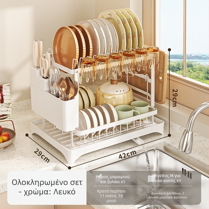 Ράφι αποστράγγισης κουζίνας για διασυνοριακή κουζίνα, μπολ και πιατέλα, βάζο αποθήκευσης μπολ και πιάτων, μπολ και ξυλάκια οικιακής χρήσης, μαχαίρια και πιρούνια, ράφι αποθήκευσης, επιτραπέζιο ράφι στεγνωτηρίου για μπολ