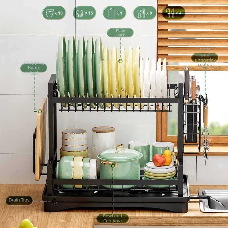 Διασυνοριακός νεροχύτης κουζίνας, πάγκος κουζίνας, ράφι πιάτων για στέγνωμα, ράφι καλαθιού στεγνώματος, ντουλάπι, μαχαίρι και πιρούνι, επιτραπέζια σκεύη, ράφι αποθήκευσης πιάτων