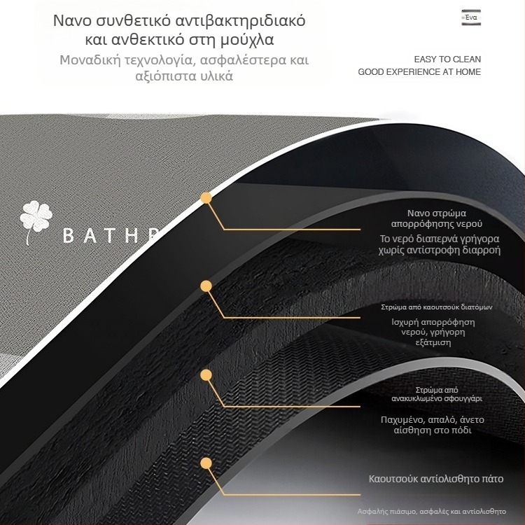 Καμπυλωτό χαλάκι μπάνιου, αντιολισθητικό, ισχυρό απορροφητικό χαλί, ντους, ημικυκλικό χαλί διατόμων, γρήγορο στέγνωμα, ποδόλουτρο