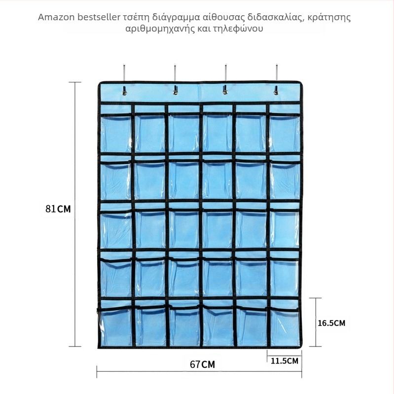 Amazon ίδιου στυλ καυτή προσφορά σκούρο μπλε PVC διαφανής αριθμομηχανή κινητό τηλέφωνο παιδική παιδεία 36 κρεμαστή τσάντα αποθήκευσης πλέγματος
