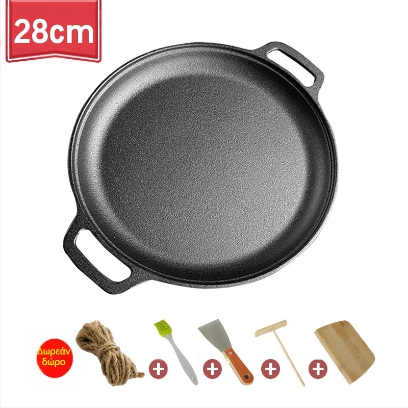 Ταψί για τηγανίτες από χυτοσίδηρο χωρίς επίστρωση Ταψί για τηγανίτες από χυτοσίδηρο, διπλό αυτί, Χειροκίνητο τηγάνι για τηγανίτες από σίδερο, αντικολλητικό