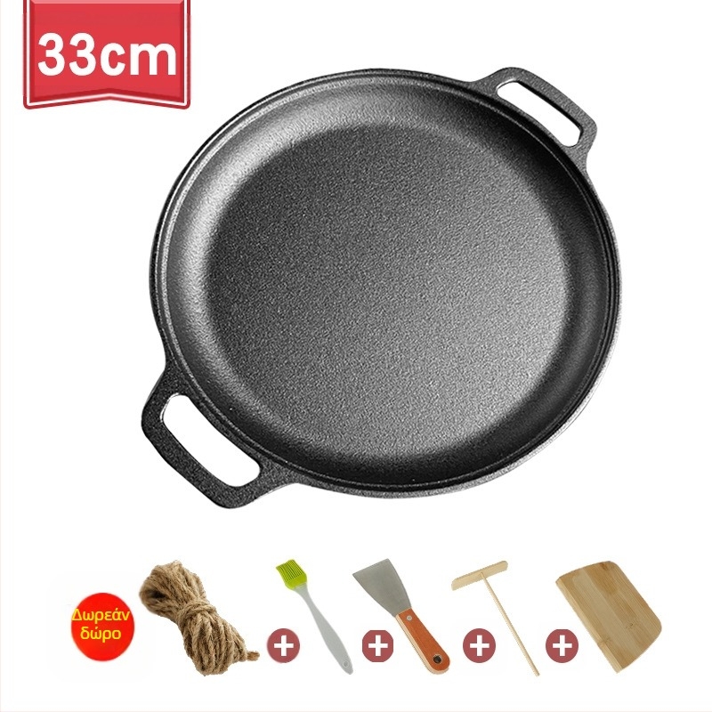 Ταψί για τηγανίτες από χυτοσίδηρο χωρίς επίστρωση Ταψί για τηγανίτες από χυτοσίδηρο, διπλό αυτί, Χειροκίνητο τηγάνι για τηγανίτες από σίδερο, αντικολλητικό