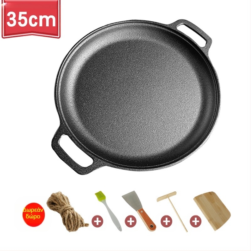 Ταψί για τηγανίτες από χυτοσίδηρο χωρίς επίστρωση Ταψί για τηγανίτες από χυτοσίδηρο, διπλό αυτί, Χειροκίνητο τηγάνι για τηγανίτες από σίδερο, αντικολλητικό