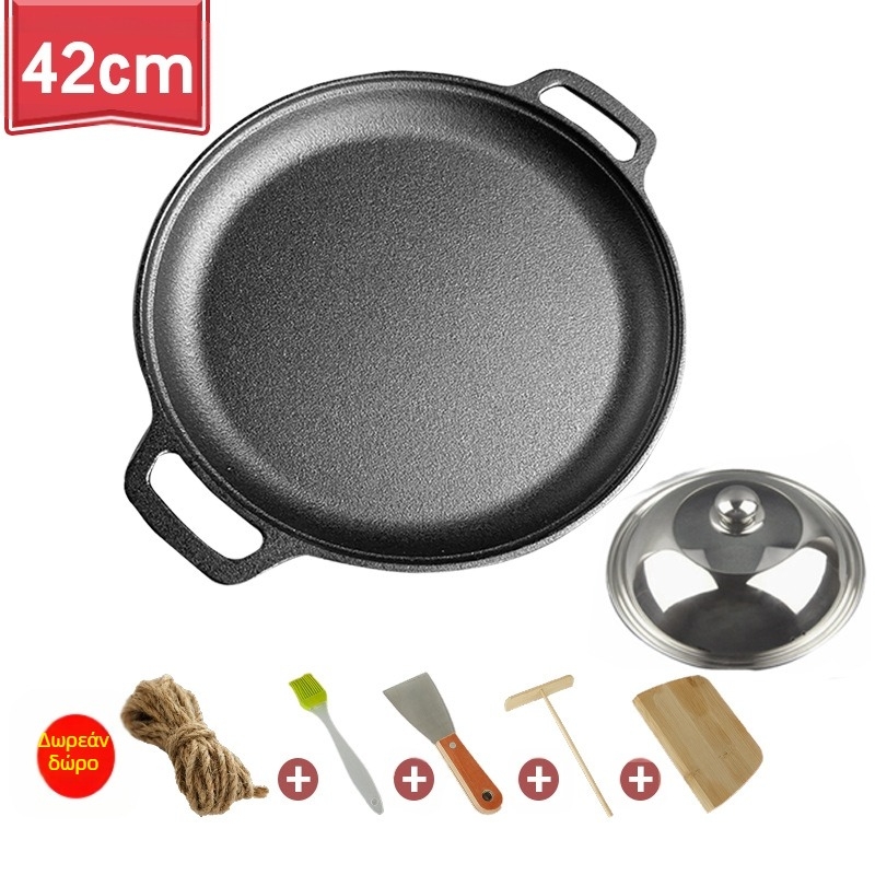 Ταψί για τηγανίτες από χυτοσίδηρο χωρίς επίστρωση Ταψί για τηγανίτες από χυτοσίδηρο, διπλό αυτί, Χειροκίνητο τηγάνι για τηγανίτες από σίδερο, αντικολλητικό