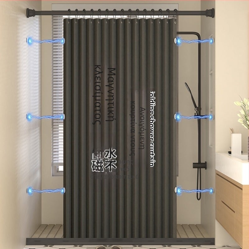 Πτυσσόμενη κουρτίνα ντους, κουρτίνα διαχωρισμού μπάνιου, χωρίς τρυπήματα, αδιάβροχη, κουρτίνα μπάνιου από απομίμηση λινού, κατασκευαστής διαχωρισμού ξηρού και υγρού