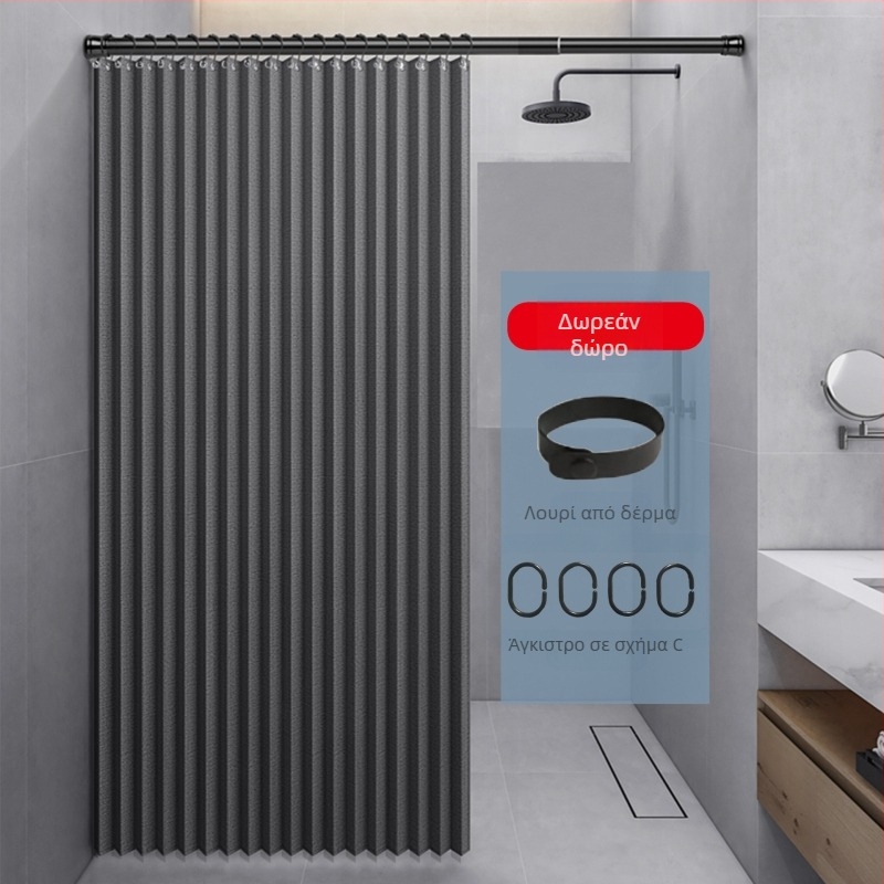 Πτυσσόμενη κουρτίνα ντους, κουρτίνα διαχωρισμού μπάνιου, χωρίς τρυπήματα, αδιάβροχη, κουρτίνα μπάνιου από απομίμηση λινού, κατασκευαστής διαχωρισμού ξηρού και υγρού