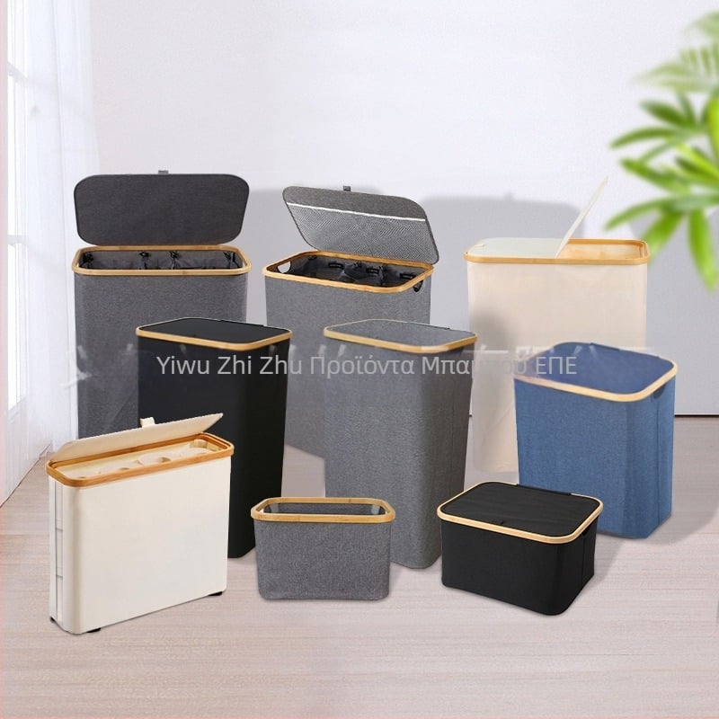 Καλάθι Αποθήκευσης Ρούχων για Υπνοδωμάτιο με Εσωτερική Τσάντα και Καπάκι, Πτυσσόμενο Καλάθι Αποθήκευσης Ρούχων από Μπαμπού και Ξύλο για Μπάνιο, Μεγάλο Καλάθι Ρούχων για Ρούχα