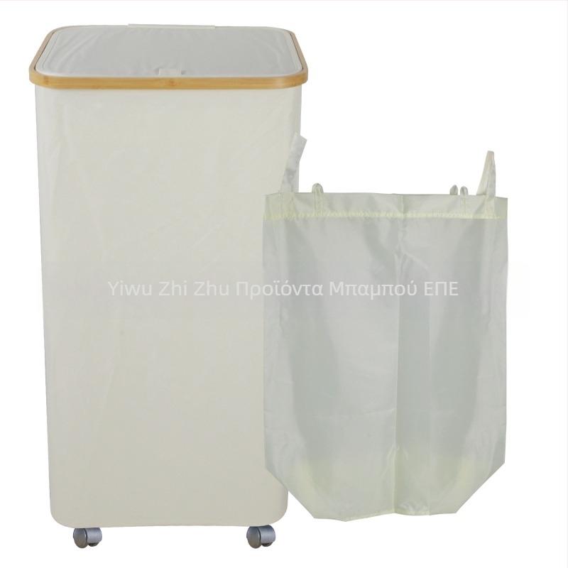 Καλάθι Αποθήκευσης Ρούχων για Υπνοδωμάτιο με Εσωτερική Τσάντα και Καπάκι, Πτυσσόμενο Καλάθι Αποθήκευσης Ρούχων από Μπαμπού και Ξύλο για Μπάνιο, Μεγάλο Καλάθι Ρούχων για Ρούχα