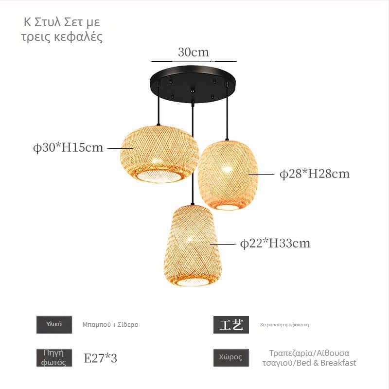 Πολυέλαιος από μπαμπού κινέζικου στιλ, σκάλα σε στιλ Wabi-Sabi, αίθουσα τσαγιού, ιαπωνικό εστιατόριο, εστιατόριο με ζεστό νερό, λάμπες Zen σε συνδυασμό