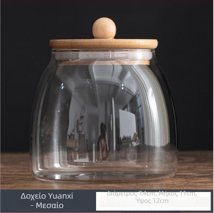 Χονδρικό διαφανές σφραγισμένο βάζο από γυάλινο βάζο με κάλυμμα από μπαμπού, βάζο τσαγιού, βάζο αποθήκευσης καραμελών, βάζο αποθήκευσης κουζίνας