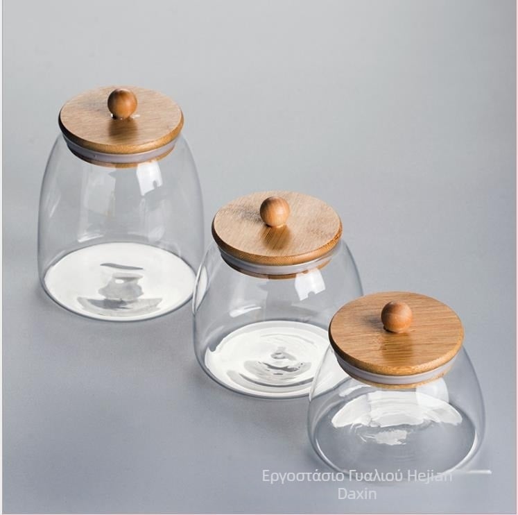 Χονδρικό διαφανές σφραγισμένο βάζο από γυάλινο βάζο με κάλυμμα από μπαμπού, βάζο τσαγιού, βάζο αποθήκευσης καραμελών, βάζο αποθήκευσης κουζίνας