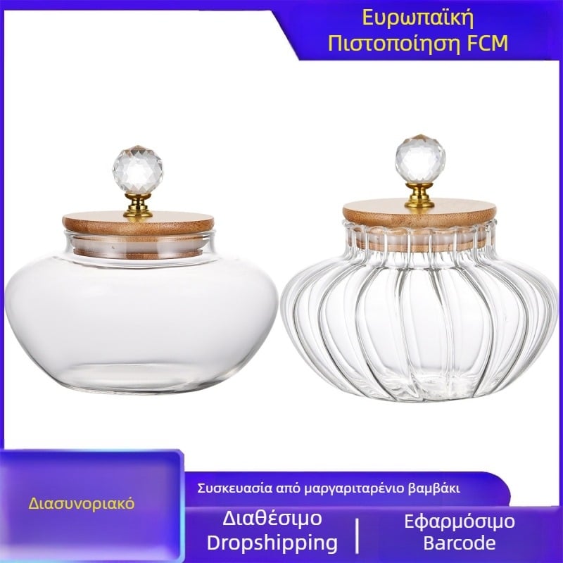 Γυάλινο βάζο με διαμάντια, γυάλινο σφραγισμένο βάζο αποθήκευσης, βάζο αποθήκευσης, βάζο τσαγιού, ανθεκτικό στις πτώσεις, συσκευασία από μαργαριτάρι-βαμβάκι