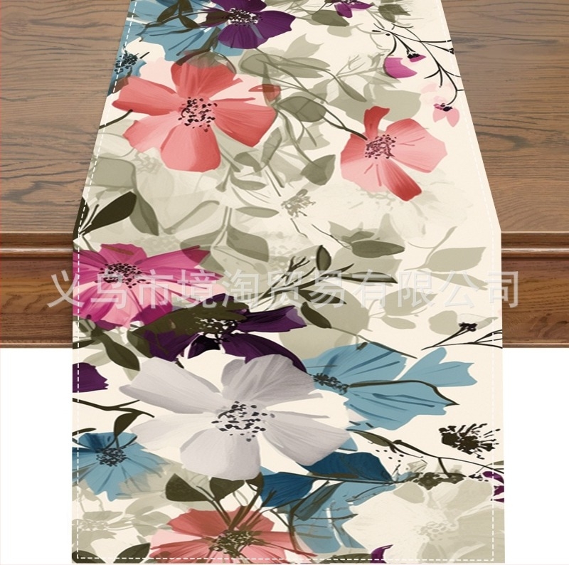 2024 Διασυνοριακό Νέο Τραπεζομάντιλο από Λινό για Άνοιξη και Καλοκαίρι, Λουλούδια για Σπίτι, Εστιατόριο, Σαλόνι, Τραπεζαρία, Εσωτερική, Εξωτερική Διακοσμητική Τραπεζομάντιλο