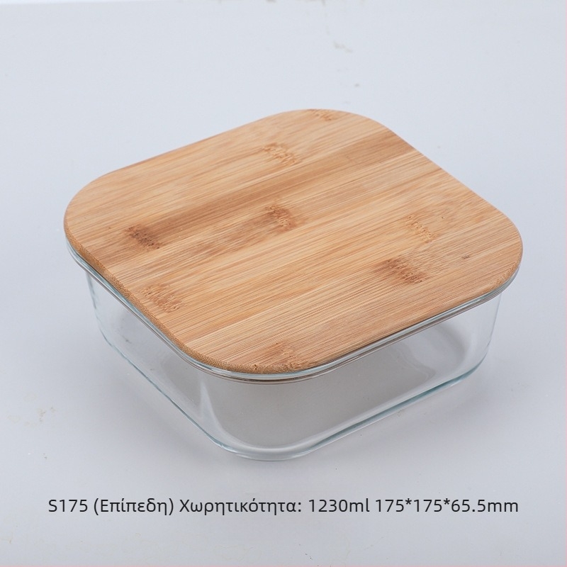Χονδρικό μπαμπού ξύλινο καπάκι γυάλινο κουτί μεσημεριανού γεύματος φρέσκο κουτί ανθεκτικό στη θερμότητα γυαλί υψηλό βοριοπυριτικό ιαπωνικό κουτί μεσημεριανού γεύματος φούρνο μικροκυμάτων