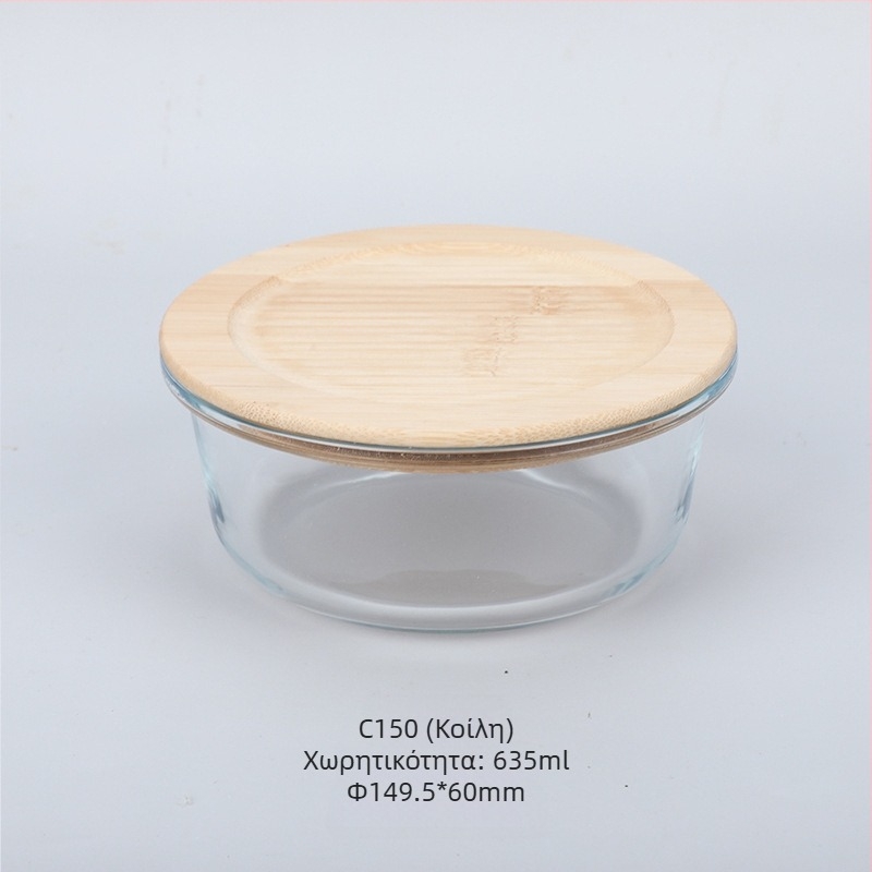 Χονδρικό μπαμπού ξύλινο καπάκι γυάλινο κουτί μεσημεριανού γεύματος φρέσκο κουτί ανθεκτικό στη θερμότητα γυαλί υψηλό βοριοπυριτικό ιαπωνικό κουτί μεσημεριανού γεύματος φούρνο μικροκυμάτων