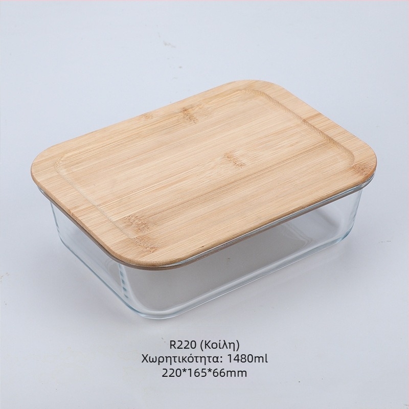 Χονδρικό μπαμπού ξύλινο καπάκι γυάλινο κουτί μεσημεριανού γεύματος φρέσκο κουτί ανθεκτικό στη θερμότητα γυαλί υψηλό βοριοπυριτικό ιαπωνικό κουτί μεσημεριανού γεύματος φούρνο μικροκυμάτων
