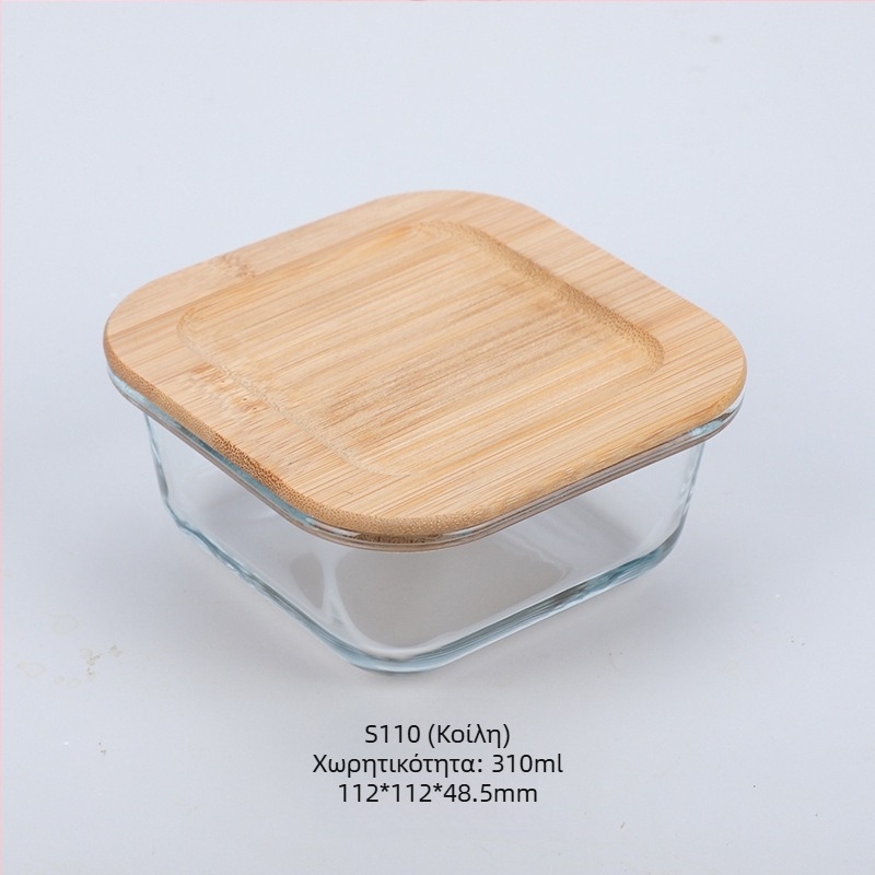 Χονδρικό μπαμπού ξύλινο καπάκι γυάλινο κουτί μεσημεριανού γεύματος φρέσκο κουτί ανθεκτικό στη θερμότητα γυαλί υψηλό βοριοπυριτικό ιαπωνικό κουτί μεσημεριανού γεύματος φούρνο μικροκυμάτων